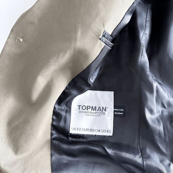 Topman Men's Skinny Single Breasted Sport Coat Suit Jacket Khaki Size 42 - Picture 4 of 9